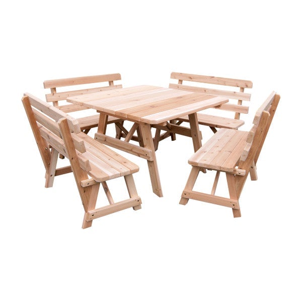 Western Red Cedar Square Table with 4 Backed Benches Picnic Table Unfinished / Without Umbrella Hole