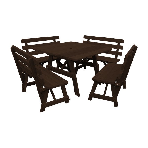 Western Red Cedar Square Table with 4 Backed Benches Picnic Table