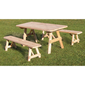 Western Red Cedar Traditional Picnic Table with 2 Benches - The Charming Bench Company