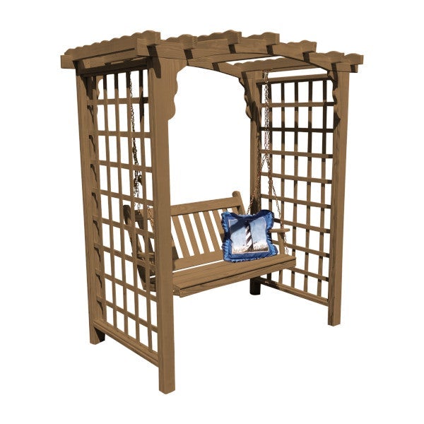 Yellow Pine Cambridge Arbor &amp; Swing Porch Swing 5ft / Mushroom Stain