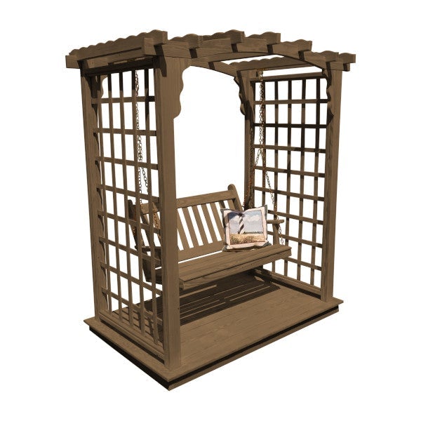 Yellow Pine Cambridge Arbor with Deck &amp; Swing Porch Swing