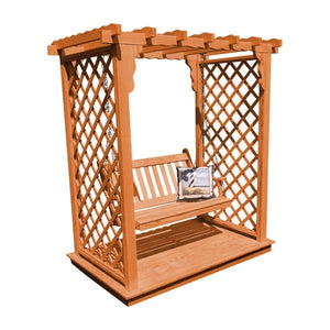 Yellow Pine Covington Arbor with Deck & Swing Porch Swing 5ft / Cedar Stain