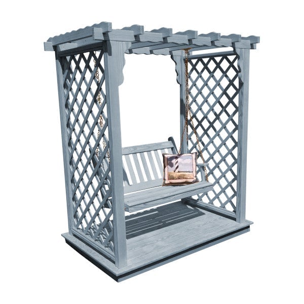 Yellow Pine Covington Arbor with Deck &amp; Swing Porch Swing 5ft / Gray Stain