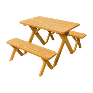 Yellow Pine Cross Legged Picnic Table with 2 Benches Picnic Table