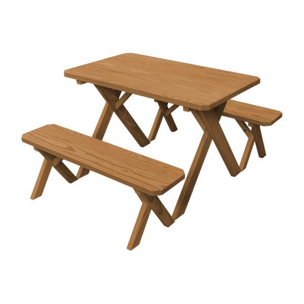Yellow Pine Cross Legged Picnic Table with 2 Benches Picnic Table
