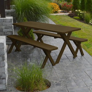 Yellow Pine Cross Legged Picnic Table with 2 Benches Size 6ft, 8ft Picnic Table 6ft / Coffee Paint / Without Umbrella Hole