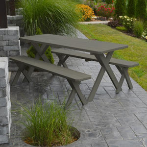 Yellow Pine Cross Legged Picnic Table with 2 Benches Size 6ft, 8ft Picnic Table 6ft / Olive Gray Paint / Without Umbrella Hole