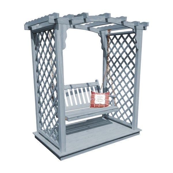 Yellow Pine Jamesport Arbor with Deck &amp; Swing Porch Swing 5ft / Gray Stain