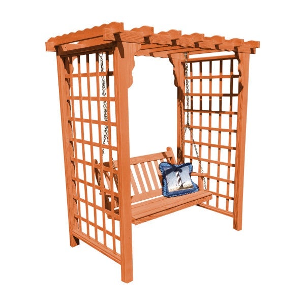 Yellow Pine Lexington Arbor &amp; Swing Porch Swing 5ft / Redwood Stain
