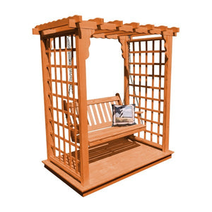 Yellow Pine Lexington Arbor with Deck & Swing Porch Swing 5ft / Cedar Stain