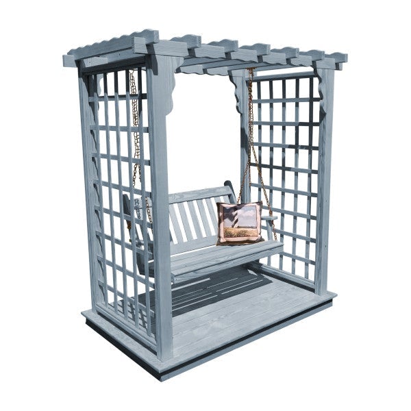 Yellow Pine Lexington Arbor with Deck &amp; Swing Porch Swing 5ft / Gray Stain