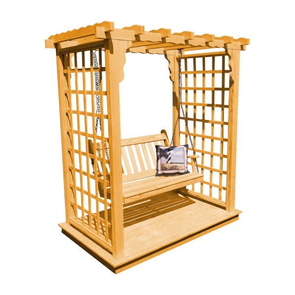 Yellow Pine Lexington Arbor with Deck &amp; Swing Porch Swing 5ft / Natural Stain