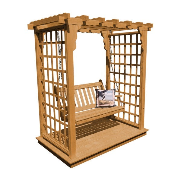 Yellow Pine Lexington Arbor with Deck &amp; Swing Porch Swing 5ft / Oak Stain