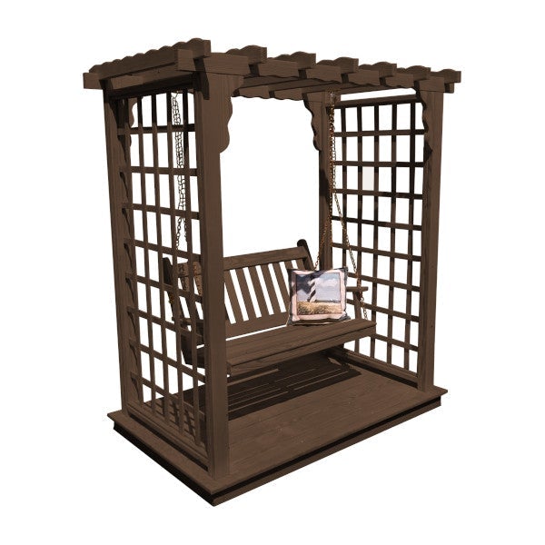 Yellow Pine Lexington Arbor with Deck &amp; Swing Porch Swing 5ft / Walnut Stain