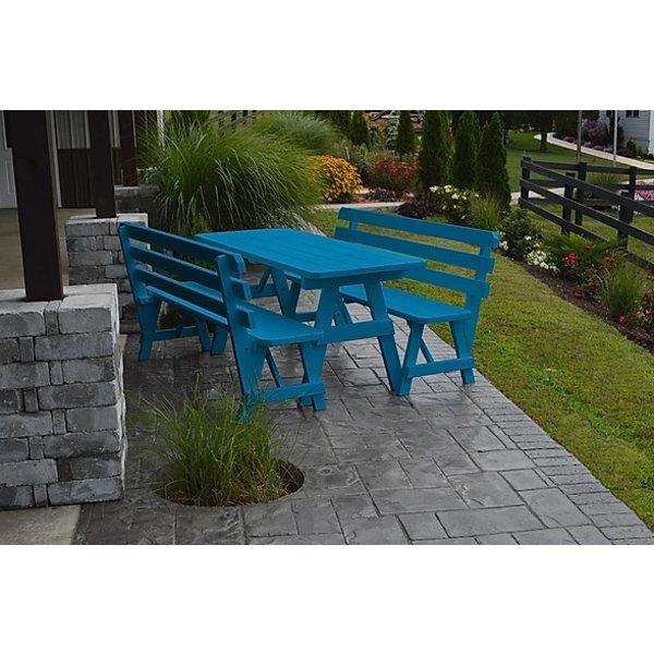 A &amp; L Furniture Yellow Pine Picnic Table with 2 Backed Benches Size 6ft - 8ft Picnic Table 6ft / Unfinished / No
