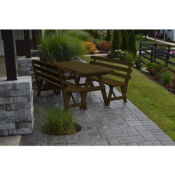 A &amp; L Furniture Yellow Pine Picnic Table with 2 Backed Benches Size 6ft - 8ft Picnic Table 6ft / Unfinished / No