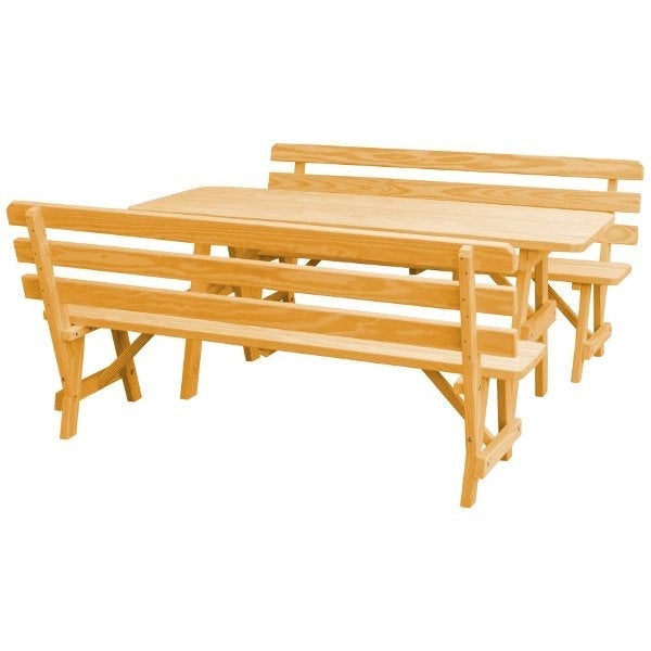 Yellow Pine Picnic Table with 2 Backed Benches Size 6ft - 8ft Picnic Table 6ft / Natural Stain / Without Umbrella Hole