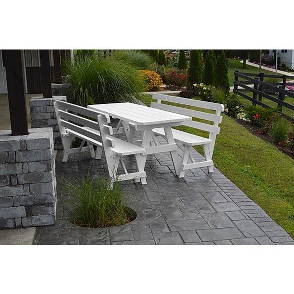 A &amp; L Furniture Yellow Pine Picnic Table with 2 Backed Benches Size 6ft - 8ft Picnic Table 6ft / Unfinished / No