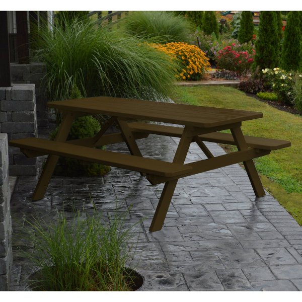 Yellow Pine Picnic Table with Attached Benches Picnic Table 4ft / Coffee Paint / Without Umbrella Hole