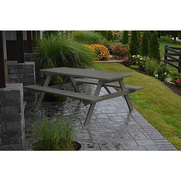 A &amp; L Furniture Yellow Pine Picnic Table with Attached Benches Size 6ft and 8ft Picnic Table 6ft / Unfinished / No