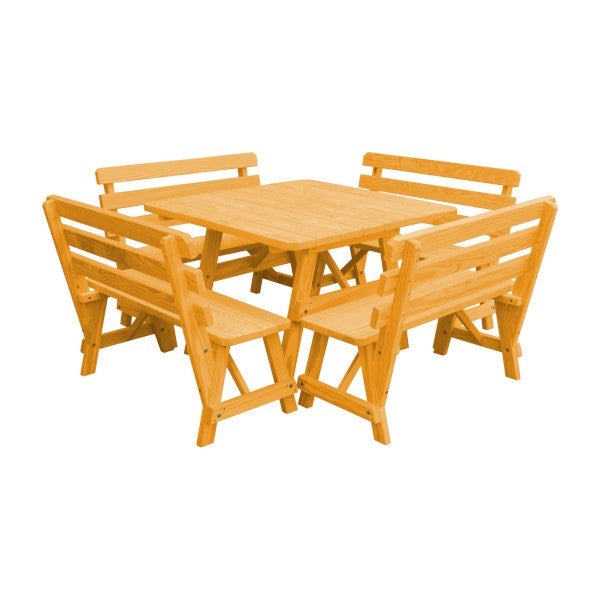 Yellow Pine Square Picnic Table with 4 Backed Benches Picnic Table Natural Stain / Without Umbrella Hole