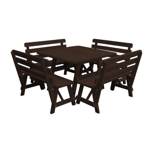 Yellow Pine Square Picnic Table with 4 Backed Benches Picnic Table Walnut Stain / Without Umbrella Hole