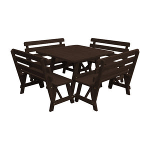 Yellow Pine Square Picnic Table with 4 Backed Benches Picnic Table Walnut Stain / Without Umbrella Hole