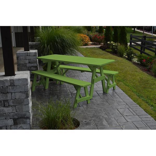 Yellow Pine Traditional Picnic Table with 2 Benches Picnic Table