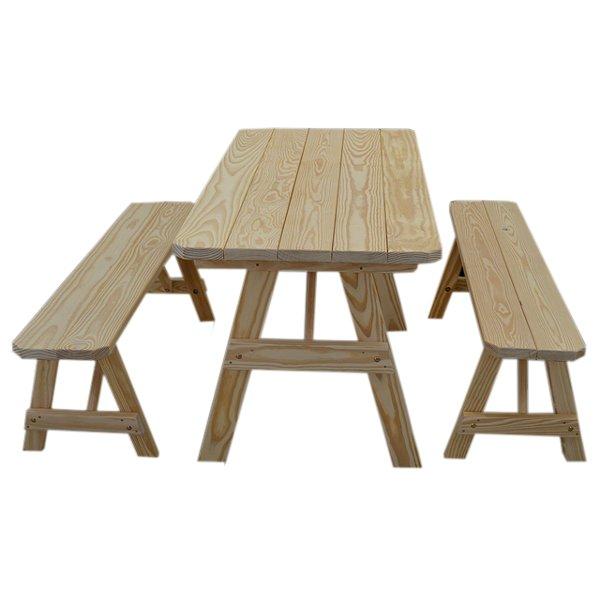 Yellow Pine Traditional Picnic Table with 2 Benches Picnic Table 5ft / Unfinished / Without Umbrella Hole