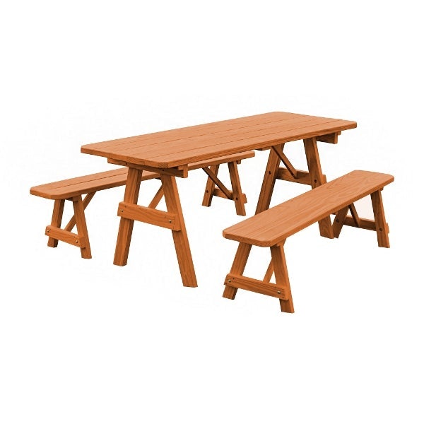 Yellow Pine Traditional Picnic Table with 2 Benches – Size 6ft and 8ft Picnic Table
